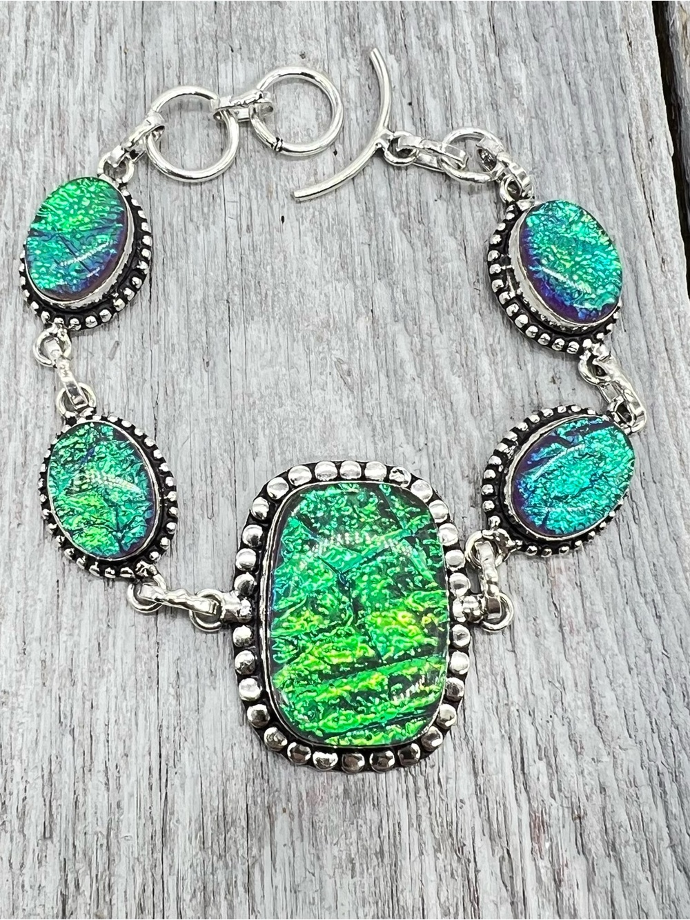 349. Triplet Opal Sterling Silver Iridescent Blue-Green Opal Bracelet - 7.25-8” - Picture 6 of 10